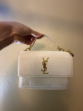 Saint Laurent White Croc-Embossed Leather Top-Handle Bag